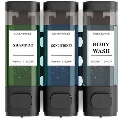 Shampoo and Conditioner Dispenser – Wall-Mounted Shower Soap Dispenser, No-Drill Installation, Lockable, 900 ml Capacity,for Bathroom & Hotel or Airbnb (Black, 3-Pack)