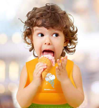 YMCF Products 2-Pack Waterproof Silicone Baby Bib Lightweight Comfortable Easy-Wipe Clean (Orange/Yellow, Small)