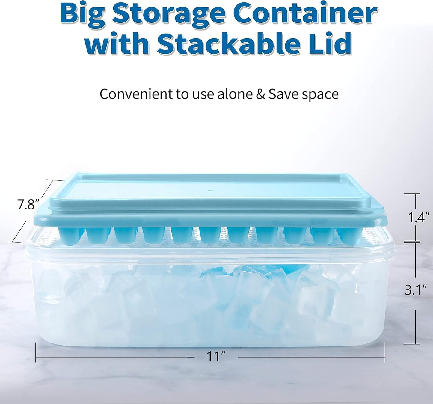 ARTLEO Ice Cube Tray with Lid and Bin for Freezer, 55 Trapezium Easy Release Ice Cube Tray with Cover, Storage