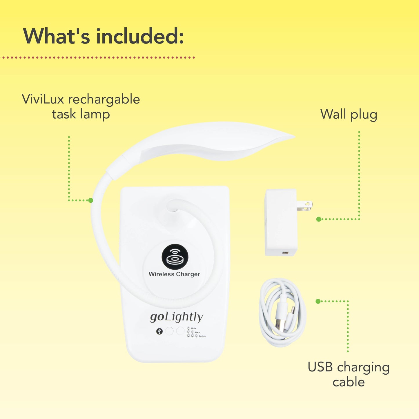 goLightly by ViviLux LED Rechargeable Desk Lamp with Wireless Charging Port, 20 Hour Battery, Portable Task Lighting for Crafts, Sewing & Study