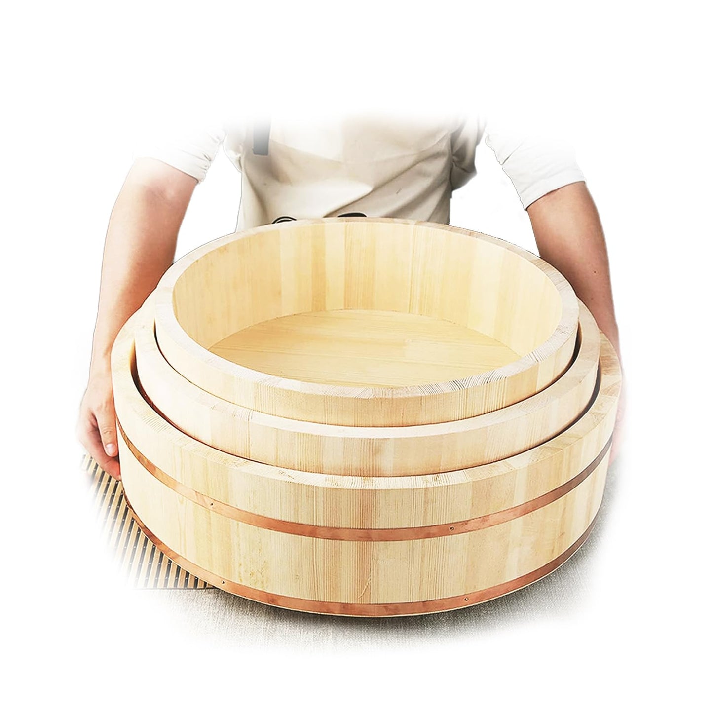 TYRHMY Japanese Wooden Hangiri Sushi Rice Mixing Bowl Tub for Sushi Restaurant Sushi oke White Solid Wood,51cm/20in