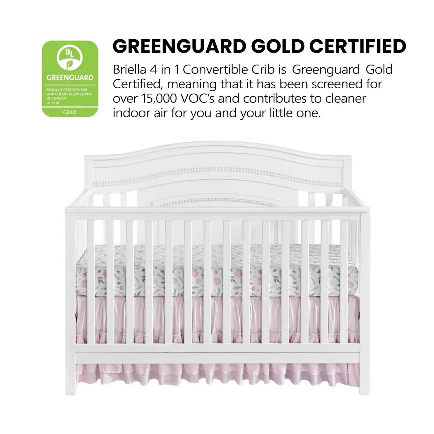 Oxford Baby Briella 4-in-1 Convertible Baby Crib, White, GreenGuard Gold Certified