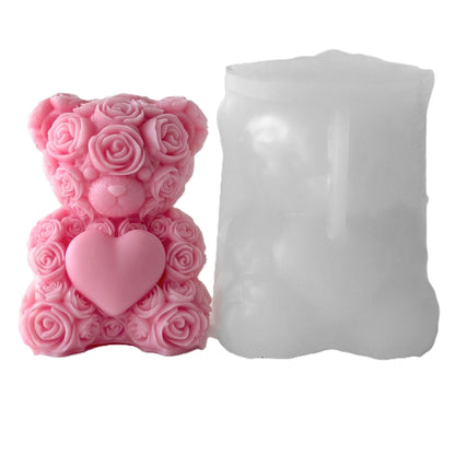 Midnadiy Large Rose Bear Candle Mold,New 3D Teddy Bear Silicone Molds for Candle Making, Resin Casting, Home Decoration,Handmade Soap, Valentine's Day Gift