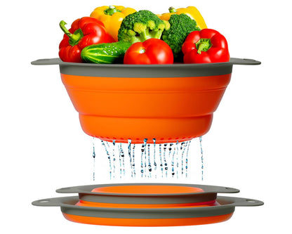 Ultimate Kitchen Strainers Set of 2 - Collapsible Silicone Colanders For Easy Storage by Comfify - Use with Pasta & Veggies or as a Fruit or Berry Bowl with Strainer - Irreplaceable for Campers - Blue
