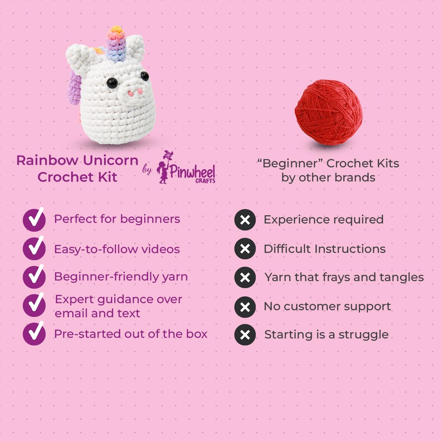 Pinwheel Crafts Easy Crochet Kit for Kids and Adults - Cute Unicorn Amigurumi Crochet Kit with Thicker Yarn, Hook, Needle and Step-by-Step Video Tutorials