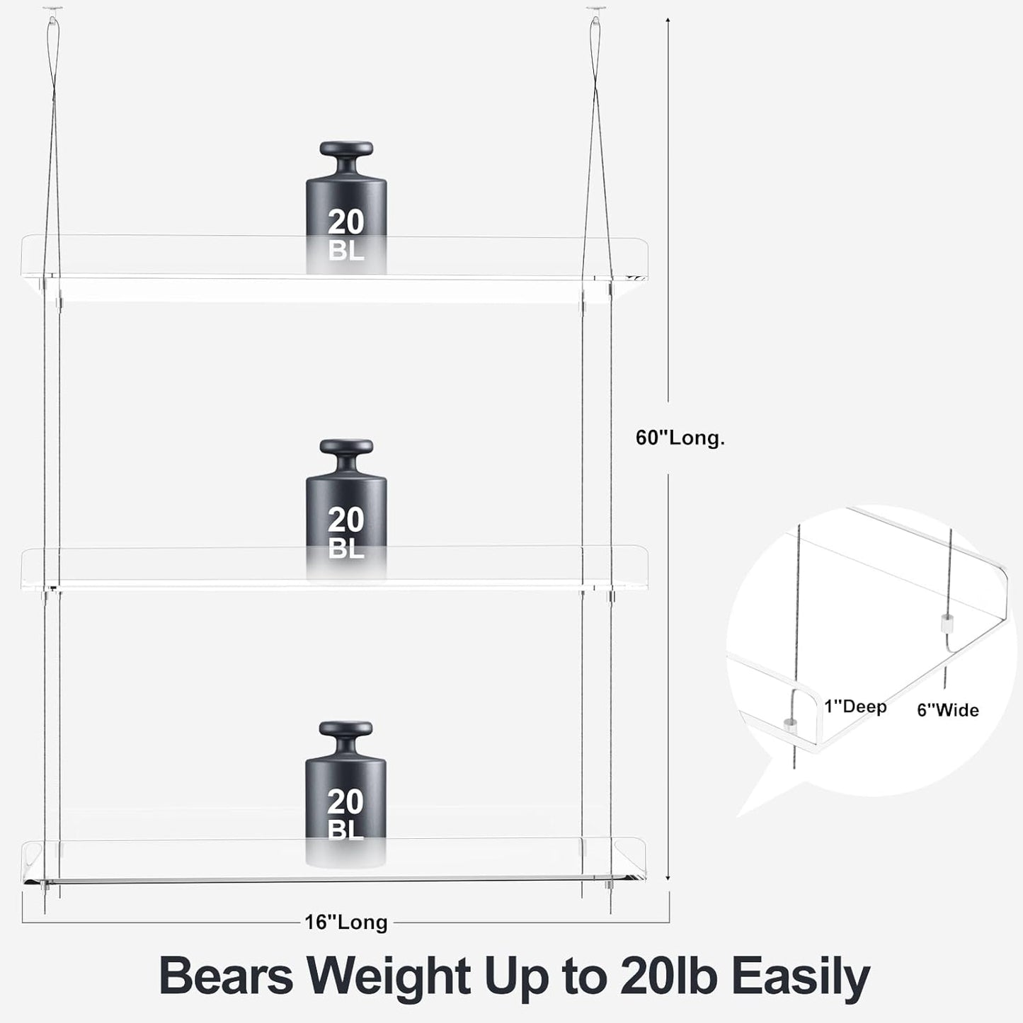 ZerzSemp 3-Tier 16 Inch Hanging Clear Plant Shelves for Windows, Acrylic Window Wall Plant Stand Shelf for Kitchen
