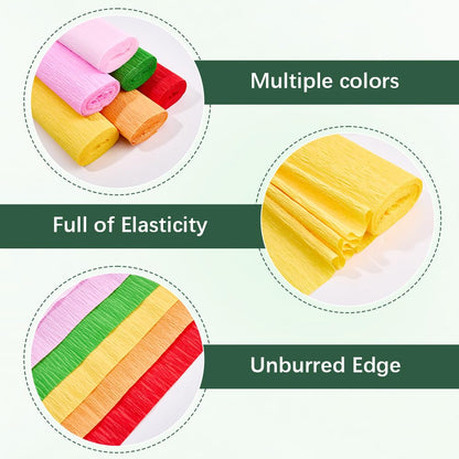 CRASPIRE 58Pcs Crepe Paper Flower DIY Kits Colourful Paper Crepe Paper Sheets 36M Green Tape 50Pcs Floral Iron Wire for Wedding Birthday Holiday Party Decor(9.84inx8.2ft/Roll)