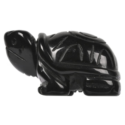 Justinstones Black Obsidian Healing Crystal Guardian Turtle Tortoise Pocket Stone Figurines Carved Gemstone Crafts Home Decor 2 inch