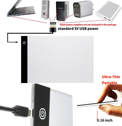 Small A5 Ultra-Thin Portable LED Tracing Light Box Dimmable Tracer Pad Board Universal USB Powered Adjustable Brightness for Artists Drawing Sketching Trace Animation Artcraft 5d Diamond Painting