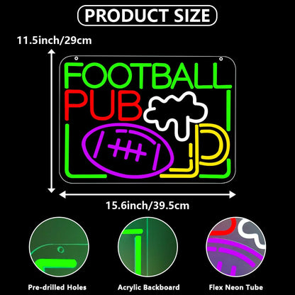 Beer Neon Sign, Bar Led Neon Light Signs for Home Bar Wall Decor Dimmable Football Light up Sign for Pub Bistro Night Club Home Man Cave Decoration Gift USB Powered(15.6"*11.5")