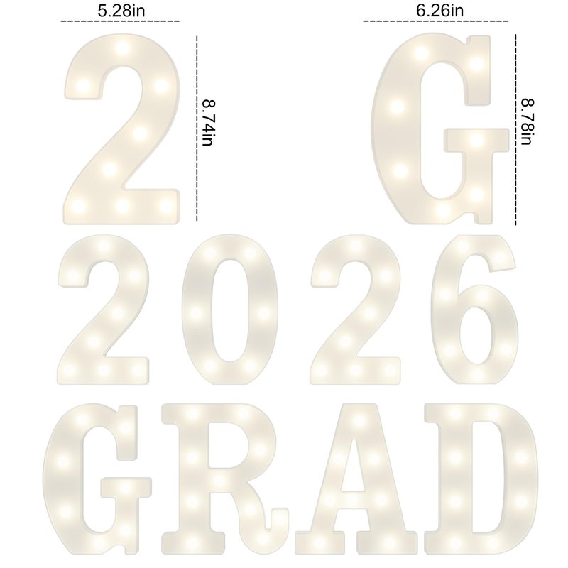 Graduation Decorations 2026 Deals-8 LED Long Marquee Light Up Letters 'Grad 2026' - Graduation Party Decor for Kindergarten Preschool High School College Graduation