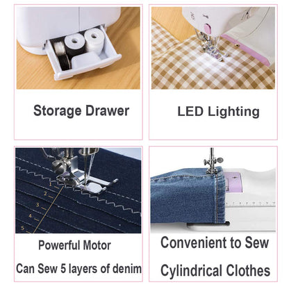 Dechow Sewing Machine for Beginners, Electric Mini Portable, 12 Built-in Stitches with Reverse Sewing, 2 Speeds Double Thread with Foot Pedal, Storage Bag, Cotton Fabric and Threads(Purple)