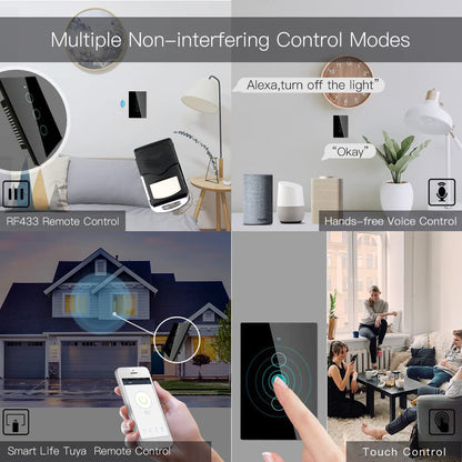 MOES Touch Wall Single Live Wire Smart Switch，No Neutral Wire Needed, 2.4GHz WiFi RF433 Light Switch Works with Smart Life/Tuya App, Alexa and Google Home, Single Pole 110V, White 1 Gang