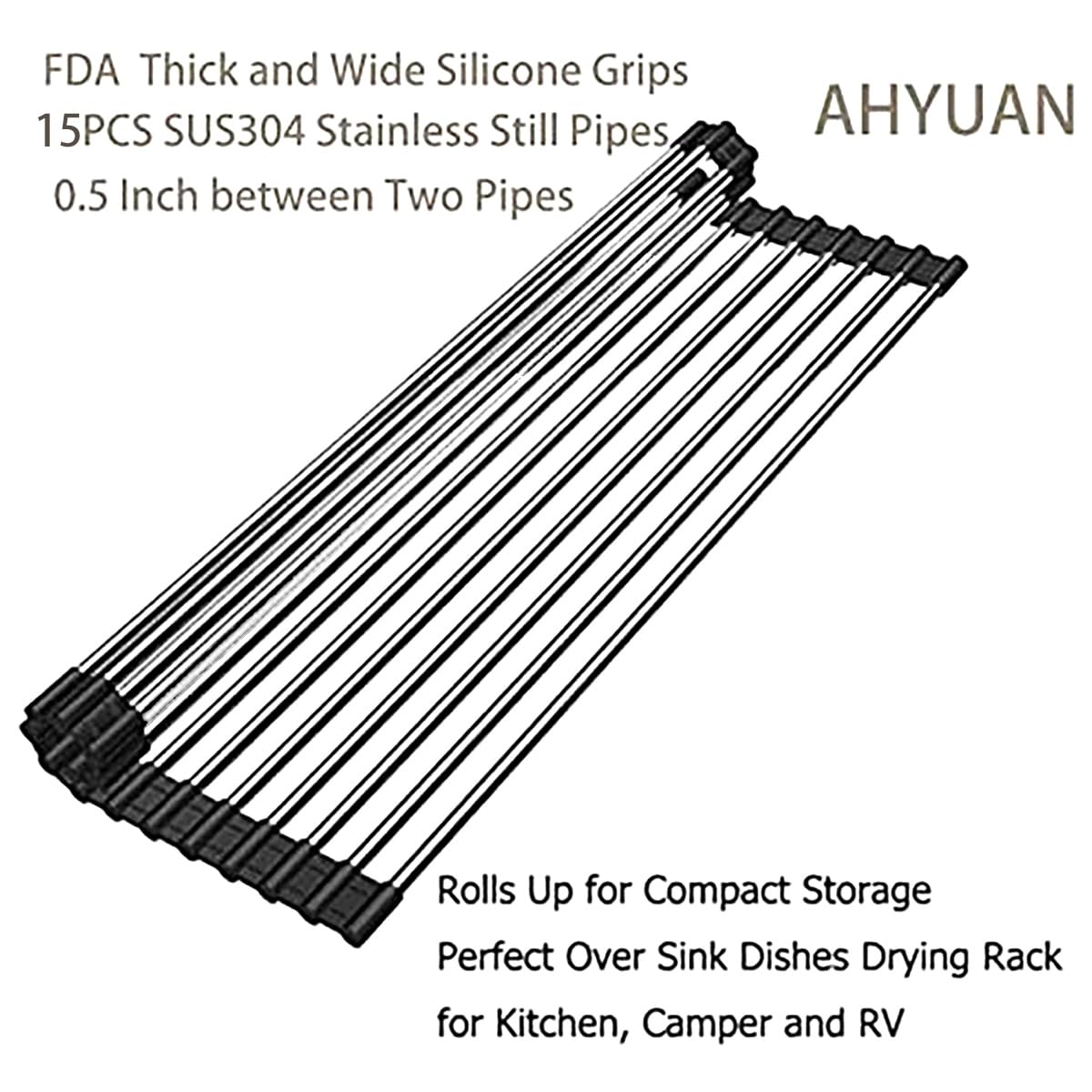 Ahyuan Roll up Dish Drying Rack Over The Sink Kitchen Roll up Sink Drying Rack Portable Dish Drainer Foldable Dish Drying Rack (Warm Gray, 17.8''X17'')