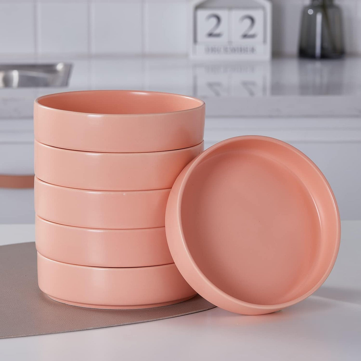 6-Piece Set, Stone Lain Stella Pasta Bowl Round, Porcelain, Peach