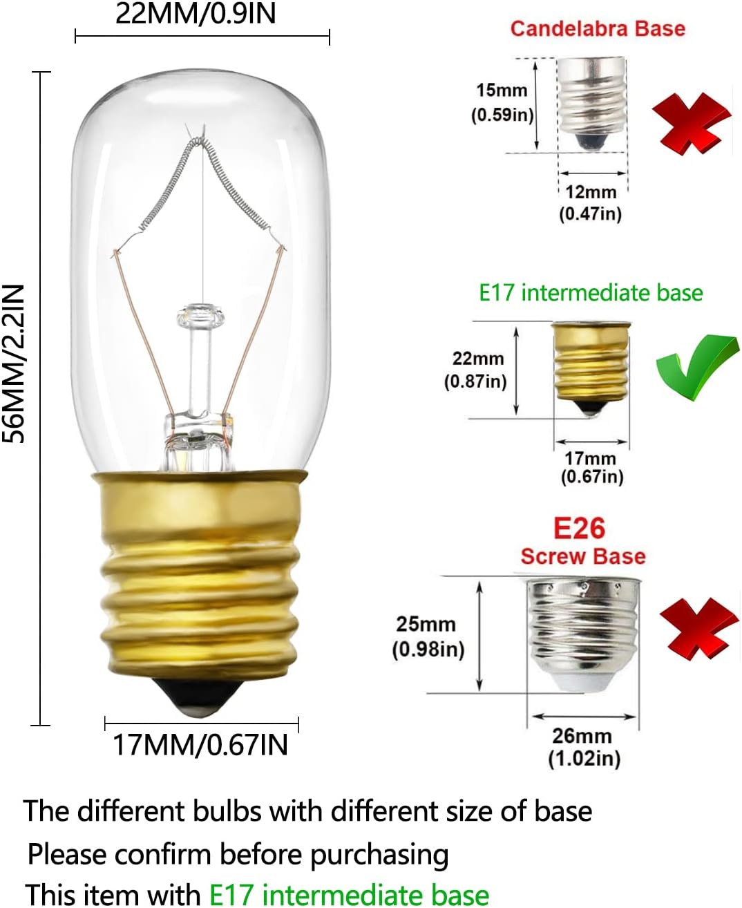 Light Bulb for Whirlpool Microwave, Fits Whirlpool Maytag GE Amana Over The Range Hood, Dimmable 125V 40W