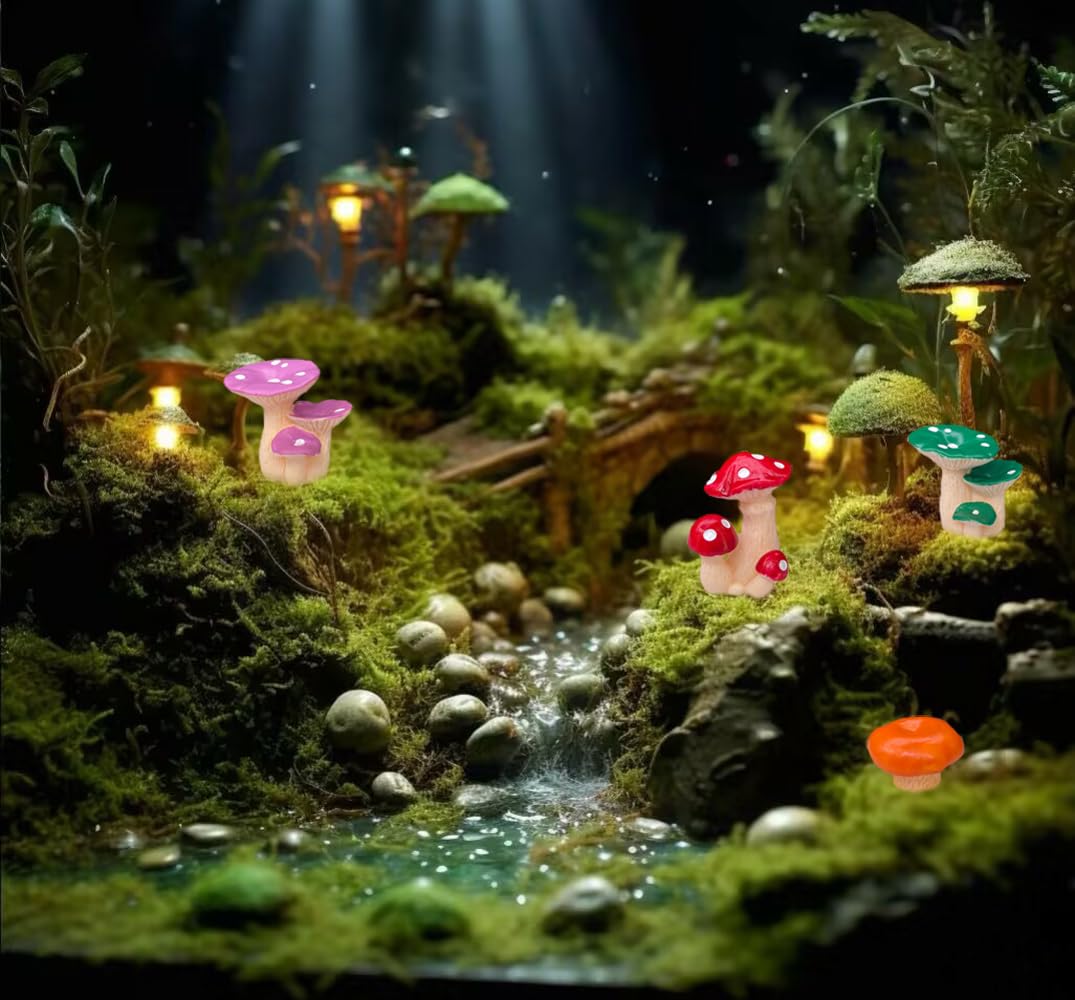 JKanruh 80 Pcs Miniature Resin Mushroom,Cute Mushrooms Fairy Garden Moss Landscape Ornaments for Outdoor Decoration,Home Décor,Cake Decoration,DIY Crafts …