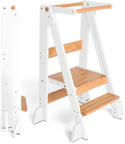 OCODILE Adjustable Foldable Toddler Tower – Folding Tower for Kids | Montessori Toddler Kitchen Step Stool Helper for Independence - White