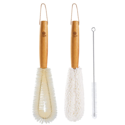 YMZ C&A Bottle Brush Cleaner Set-Teak Wood Handle for Glass Cups, Coffee Cups, Mugs, and Sport Bottles