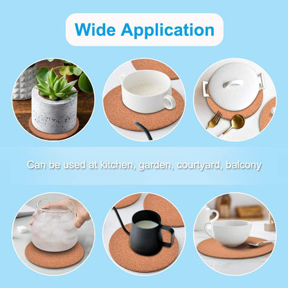 6" Cork Coasters, Round Cork & Plastic Plant Saucers for Gardening, Absorbent Cork Mat for Drinks, Set of 2