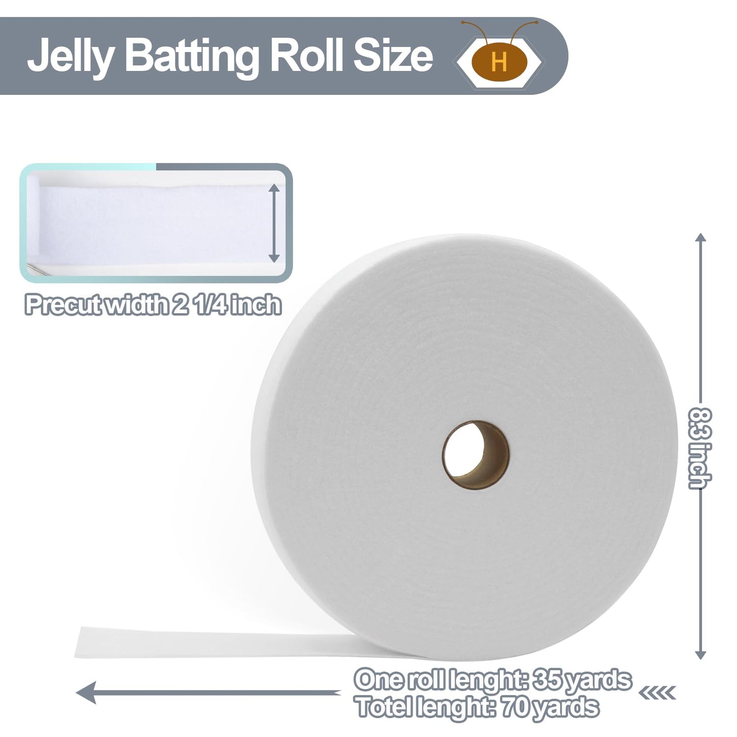 HexaHive 2 1/4 Inch Jelly Batting Roll Strips – 2 Rolls Total 70 Yards Upholstery Grade Needle Punched Polyester Batting for Roll Rugs, Quilts and Sewing Projects