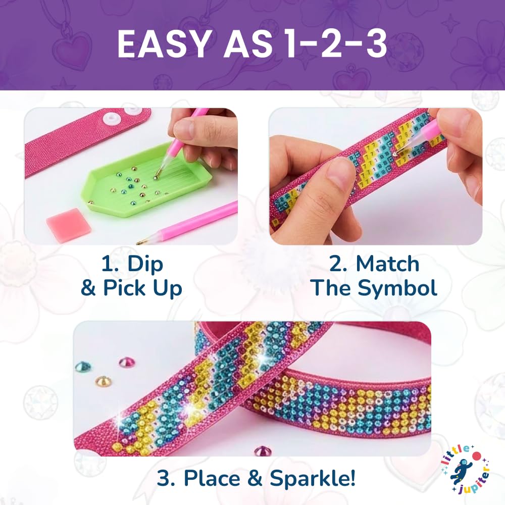 Diamond Art Bracelet Kit - Includes 6pcs - Bracelet Making Kit for Girls - Diamond Art Kits for Kids - Kids Diamond Art - Gem Art for Kids - Diamond Art for Kids - DIY Bracelet Making Kit for Girls