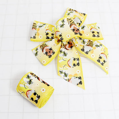 SiCai Ribbon 6 Rolls 30 Yards Bee Ribbon,Wired Edge Ribbon,Honey Ribbon for Spring Summer Craft Wrapping,2.5 inches Stripes,Polka,Dots,Gnome Ribbons Floral Arrangements,Packages,Home Decor