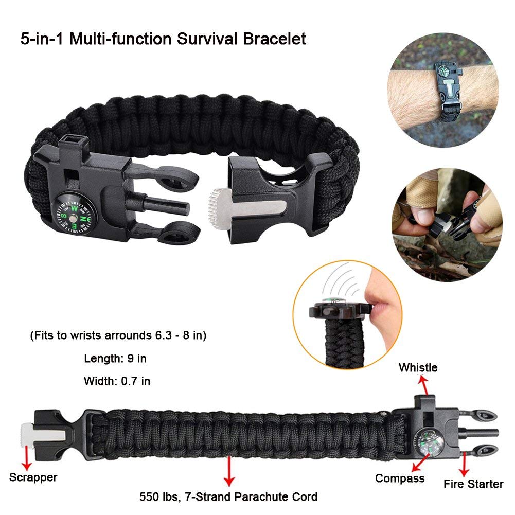 Tianers 16pcs Emergency Survival Kit, Compact Survival Tactical Gear, Cool EDC Survival Tool for Cars, Camping, Hiking, Hunting, Fishing, Adventure Accessorie for Men Husband Dad Friend