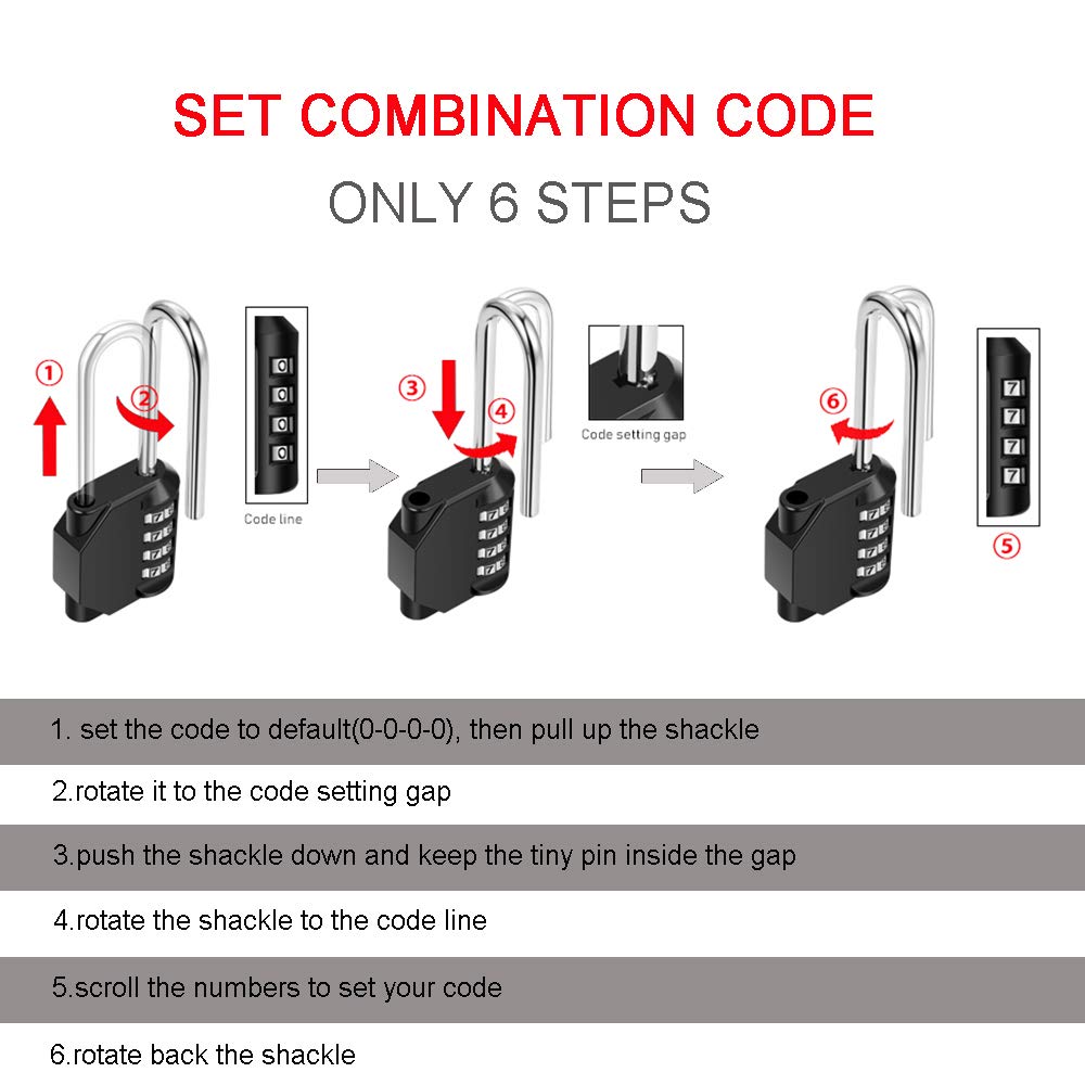 2 Pack disecu 2.6 Inch Long Shackle Combination Lock, 4 Digit Outdoor Waterproof Padlock for School Gym Locker, Sports Locker, Storage Unit, Gate, Fence, Toolbox, Cabinet (Black)