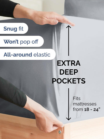 Skiennix Extra Deep Queen Sheet Set | 6-Piece Breathable Cooling Bedding - Soft, Wrinkle-Free Steel Blue