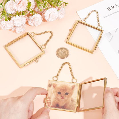OLYCRAFT 6pcs Gold Mini Glass Hanging Frame 2.1x2.1 Inch Gold Metal Picture Frames Clear Double Glass Floating Frames Hanging Artwork Display Frame for Pressed Flowers Leaf and Artwork