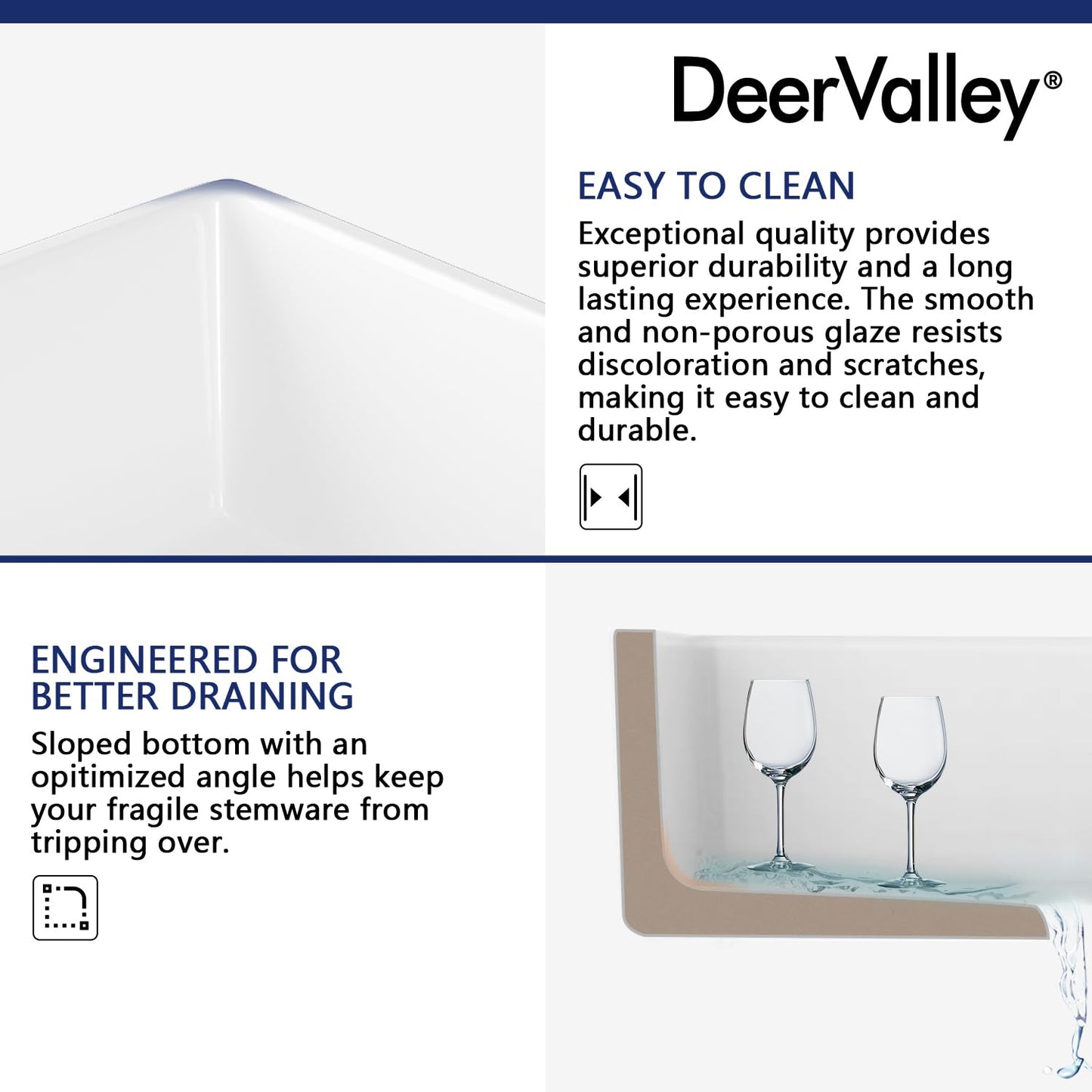 DeerValley Double Bowl White Kichen Sink 33 inch, Ceramic Apron Front Farmhouse Sink, Deep Drop-in Fireclay Undermount Large Sinks with Grid & Strainer
