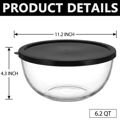 Zombcame Large Glass Mixing Bowl for Sourdough, 6.2QT with Lid – Big Capacity Clear Bowl for Sourdough, Baking, Salad Prep & Food Storage