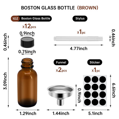 REUJIHXY 12Pcs 1oz Amber Glass Bottles - 30ML Small Glass Jars with Black Lids Empty Boston Bottle,Dispensing Bottles for Homemade Vanilla Extract, Essential Oils, Herbal Medicine (12)