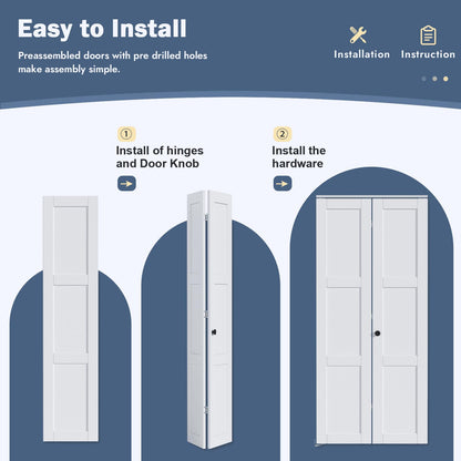 Roymelo Bifold Closet Doors for 30"×80" Opening, Sliding Folding Barn Door with Hardware Kit Included, 3-Panel, MDF Wood Panel Covered with Water-Proof Scratch-Proof PVC Surface
