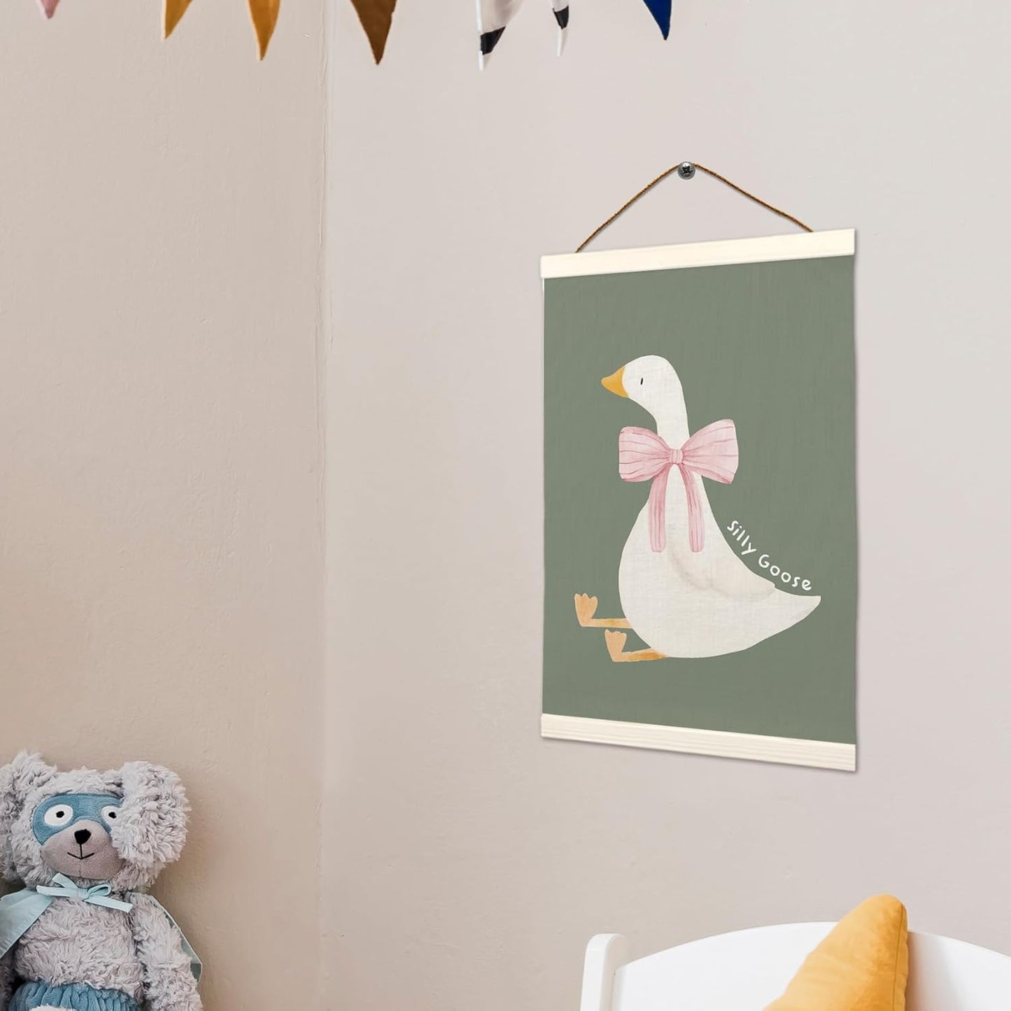 12x16 inch, LKETW Silly Goose Wall Art Poster Hanger Frame Goose Decor, Goose Gifts, Cute Goose Wall Art for Room, Bow