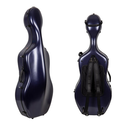Crossrock Poly Carbon Cello Case for 4/4 Full-Size | Matte Blue Finish, Wheels, Lightweight & Durable – Best for School Orchestra & Student Musicians
