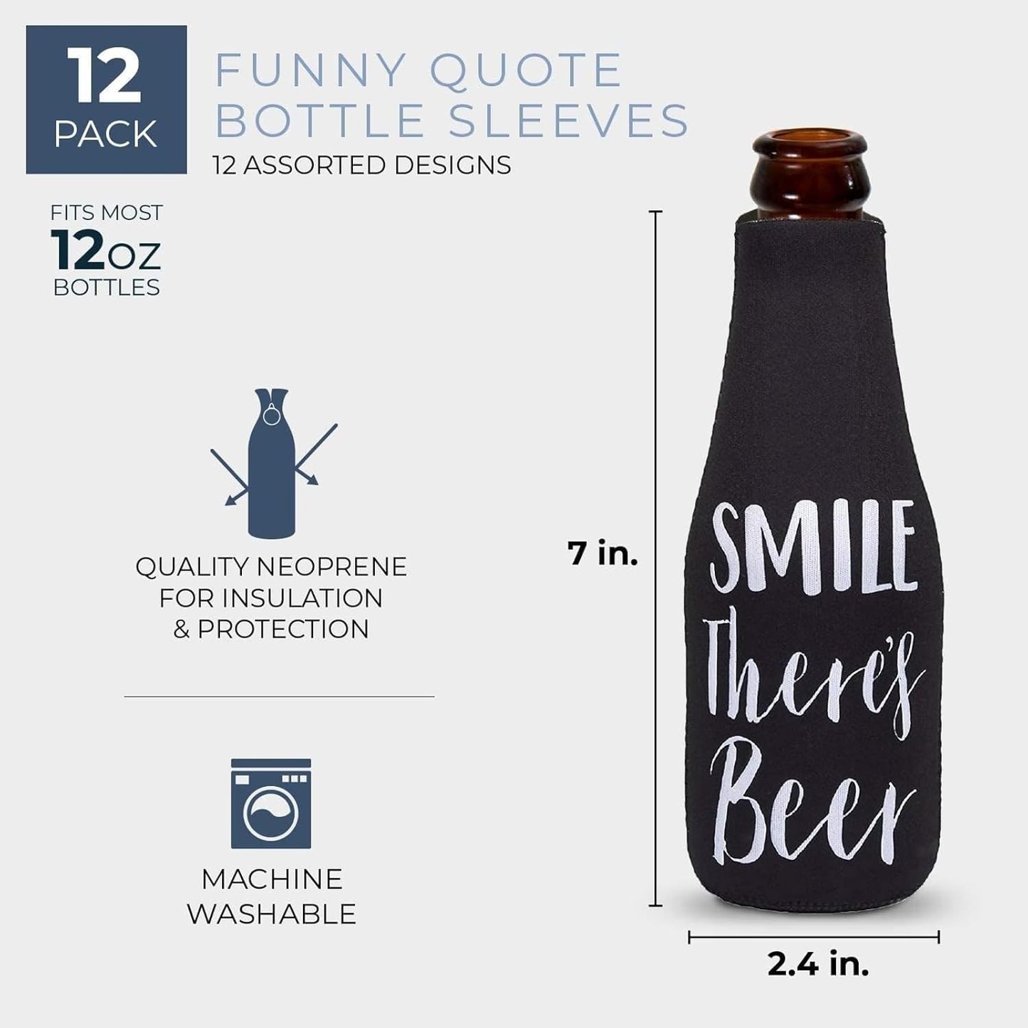 Cozy 12 oz, Pack 12 BLUE PANDA Neoprene Beer Sleeve - Black & White, of - Insulated Beer Bottle Cooler & Soda Can