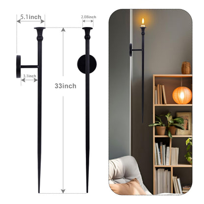 Candle Sconces Long Wall Candle Holder - 33" H Set of 2 Black Long Wall Candle Sconce Retro Chic Wall Sconces Candle Holder Decoration for Dining Room, Living Room, Office, Bathroom