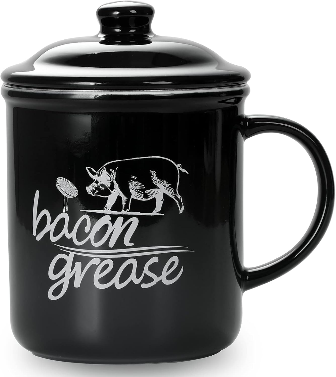 Ceramic Bacon Grease Keeper with Strainer - Kitchen Storage Solution