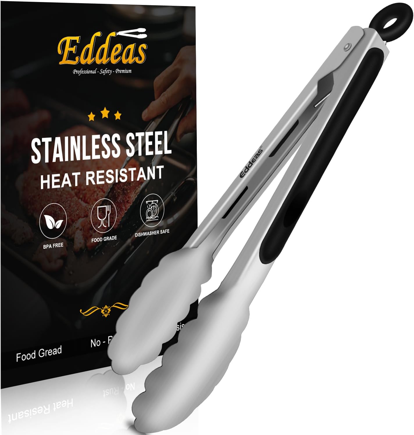 Kitchen Tongs - 9 inch Heavy Duty Food Tongs, Ergonomic Grip Stainless Steel, Perfect for Cooking and Grilling