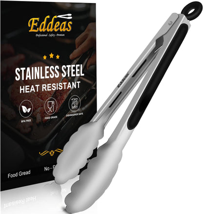 Kitchen Tongs - 9 inch Heavy Duty Food Tongs, Ergonomic Grip Stainless Steel, Perfect for Cooking and Grilling