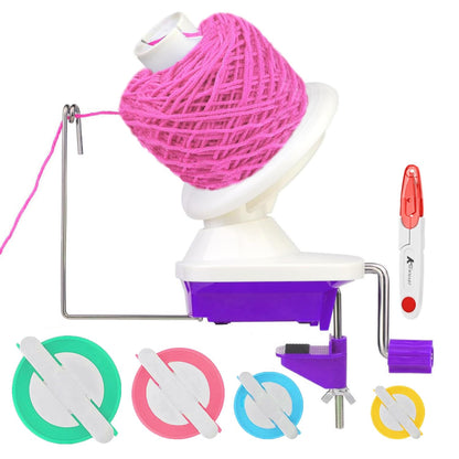Yarn Ball Winder for Crocheting Knitting, Sturdy Metal Handle Tabletop Yarn Winder with 4 Size Pom Pom Makers Scissors, Low Noise
