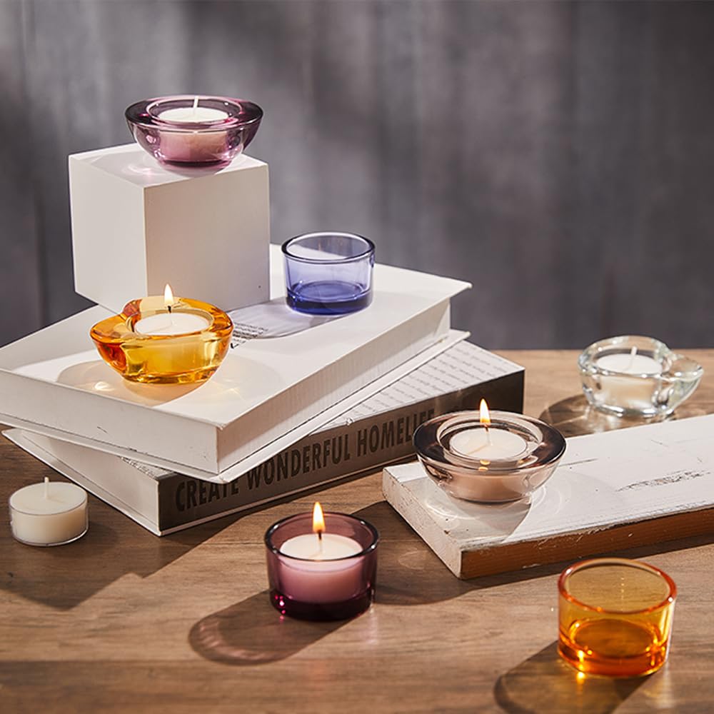 Elivia Clear Tealight Candle Holders - Set of 24, Heart-Shaped Chunky Glass Candle Holder, 2.9" Diameter - CH02
