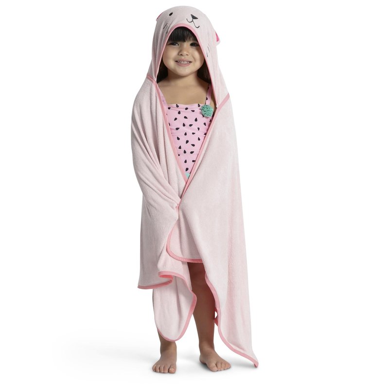 Delta Children Kids Hooded Bath Towel with Pockets - Super Soft and Absorbent- Great Gift for Boys and Girls, Pink Cat