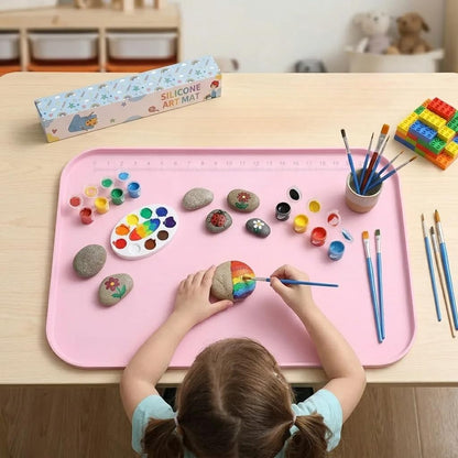 AWOKE 24"x16" Silicone Mats for Crafts with 0.7" High Edges, Large Leak-Proof Art Mat for Playdoh, Resin, Painting, Clay, Slime,Beads, Lego, Puzzle, Non-Stick & Non-Slip Table Protector for Kids, Pink