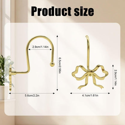 Bow Decorative Shower Curtain Hooks, Fshion Bowknot Shower Curtain Rings, Modern Bow Shower Curtain Hangers, 12PCS Shower Hooks for Shower Curtain, Home Decor, Bathroom, Bedroom, Living Room (Gold)