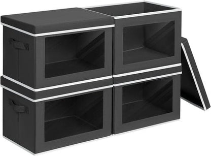Homsorout Storage Bins - Small Collapsible Fabric Organizers with Lids | 4-Pack Black for Clothes & Towels