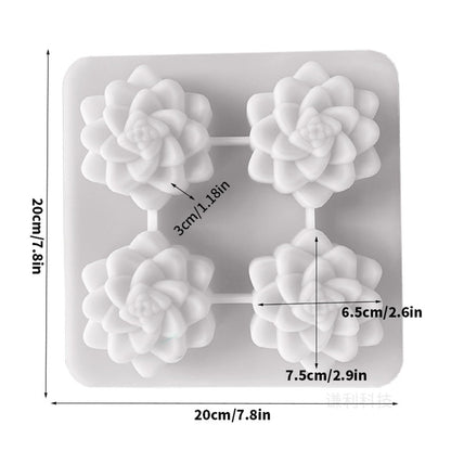 DD-life 2 Pcs 4 Cavity Succulent Plants Flower Silicone Molds,4 Cavities Flower Silicone Soap Molds for Handmade Soap Bath Bombs Candle Cake Decorating Candy Pudding Mousse Birthday Party Moulds