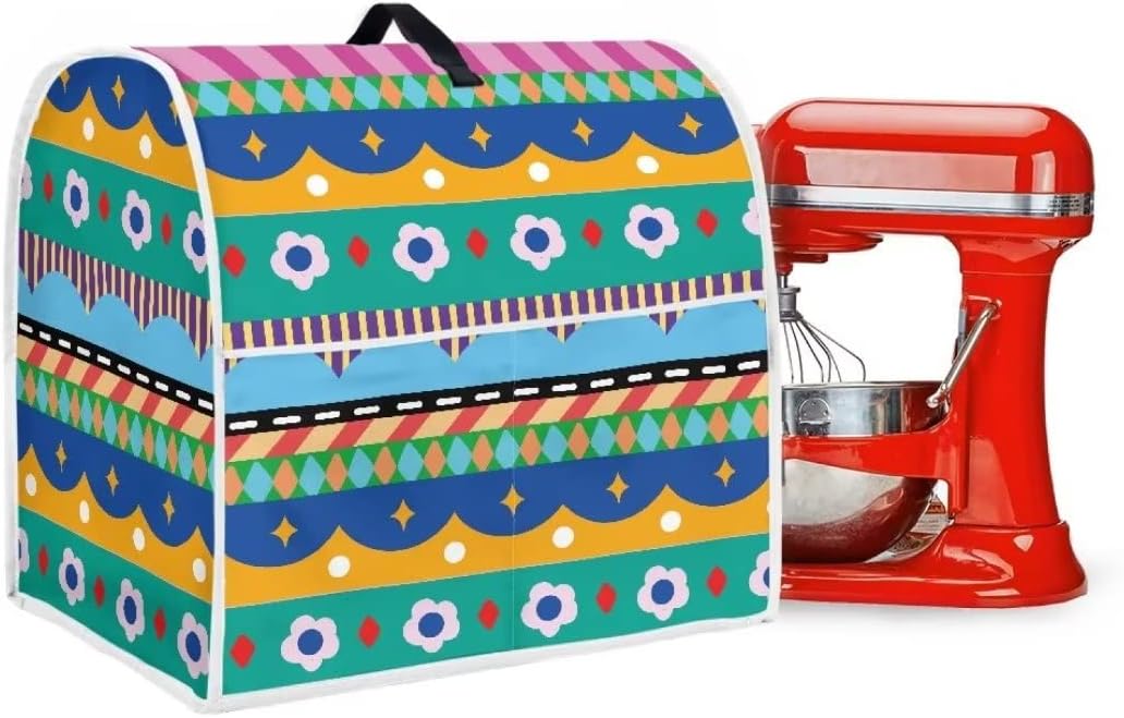 Aztec Geometric Kitchen Aid Mixer Cover, Compatible with 4.5-5 Quart Mixers, Flower Design with Pockets